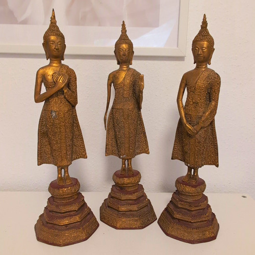 3er bronze buddha figuren set - bronze,